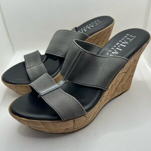Italina Women's Charcoal Wedge Sandals